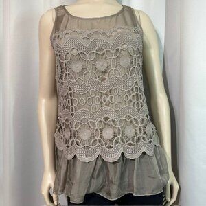 4 Love and Liberty Taupe Lace Sleeveless Silk Top Size Medium